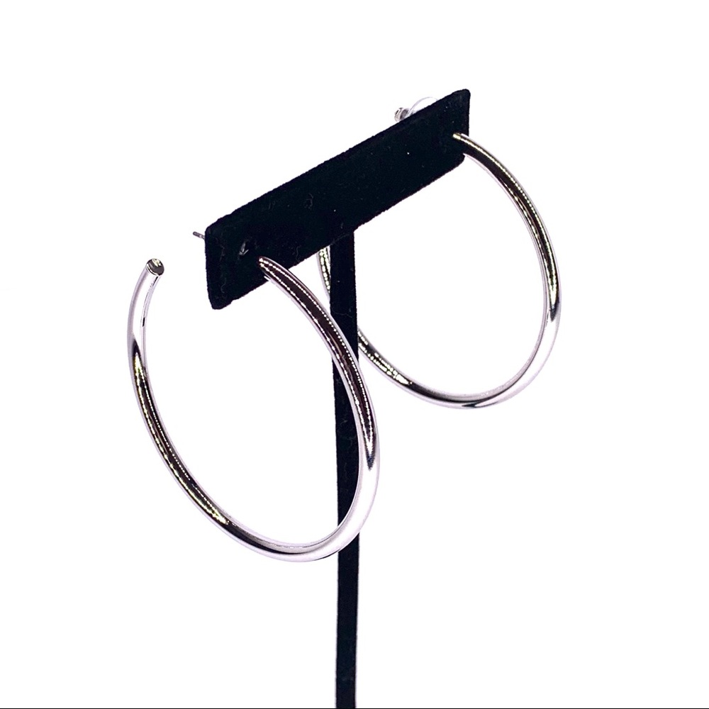Silver Tone Slender Hoop Earrings 2 3/4”Wide